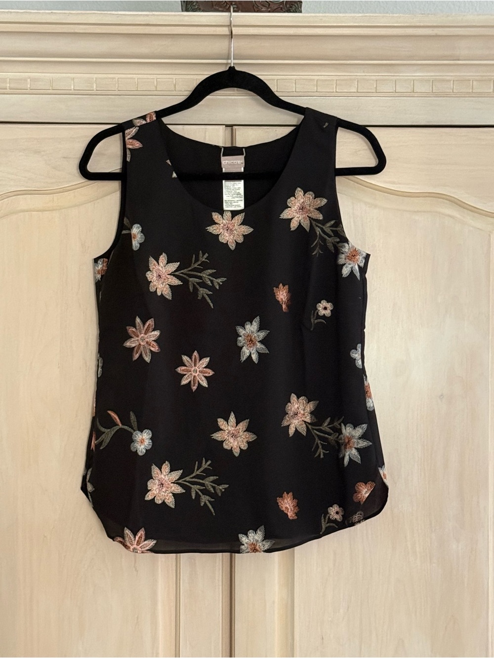 Floral Embroidered Black Sleeveless Camisole